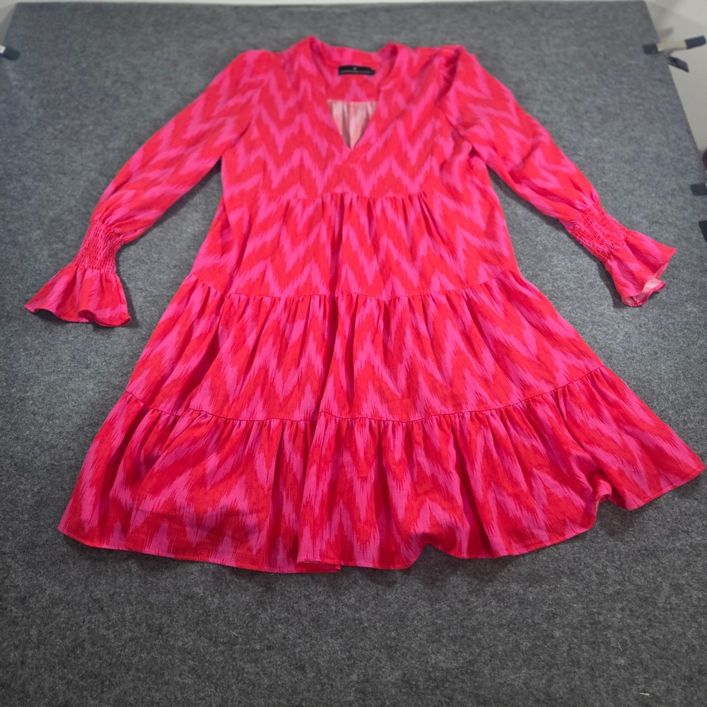 Pomander Place Tuckernuck Kenzo Dress S Pink Red Ikat Tiered Long Sleeve